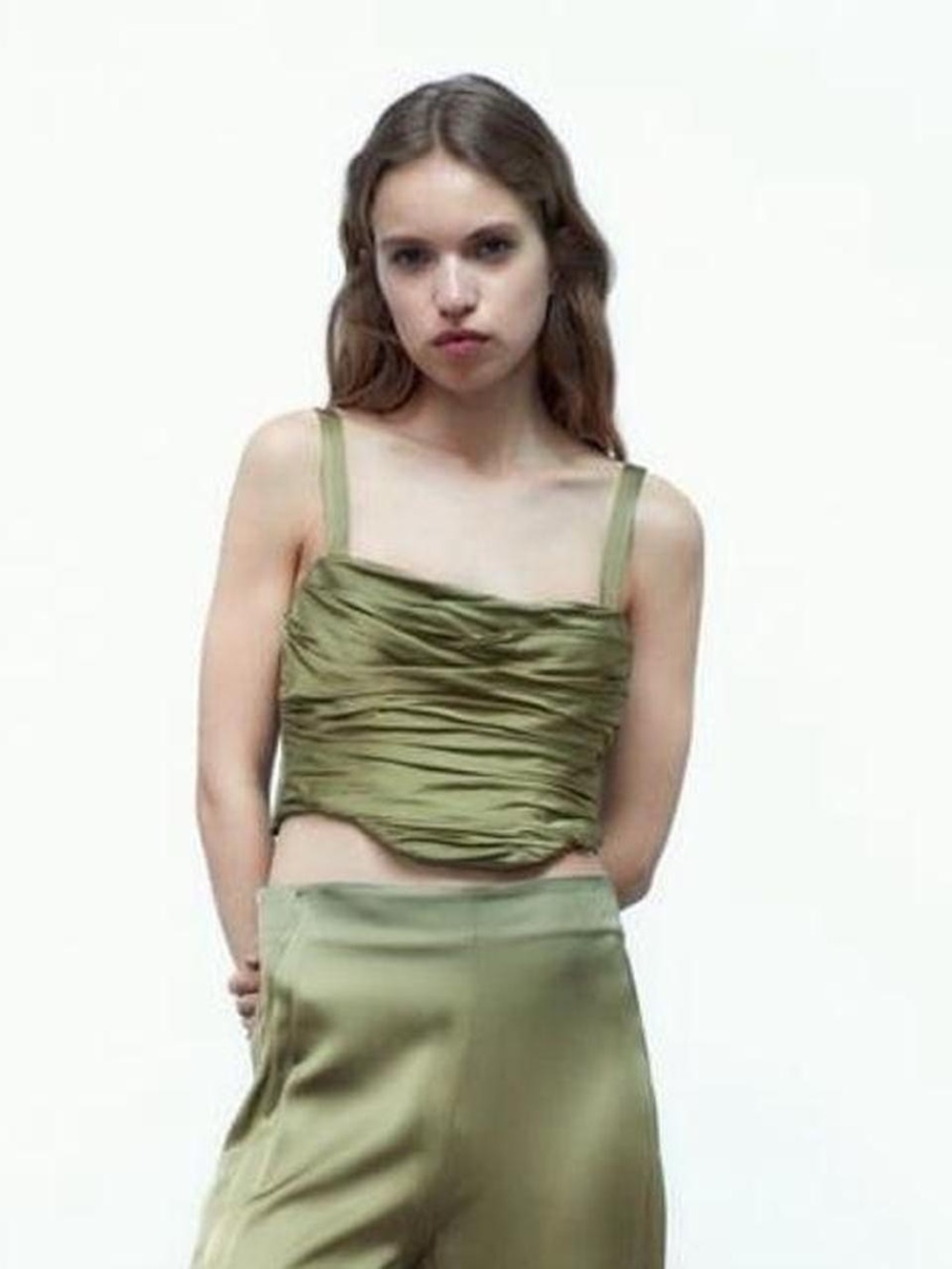 Zara Draped Bustier Corset Top in Khaki | size medium